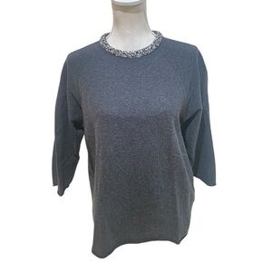 Neiman Markus luxury essentials cashmere/cotton charcoal sweater beaded neck 4
